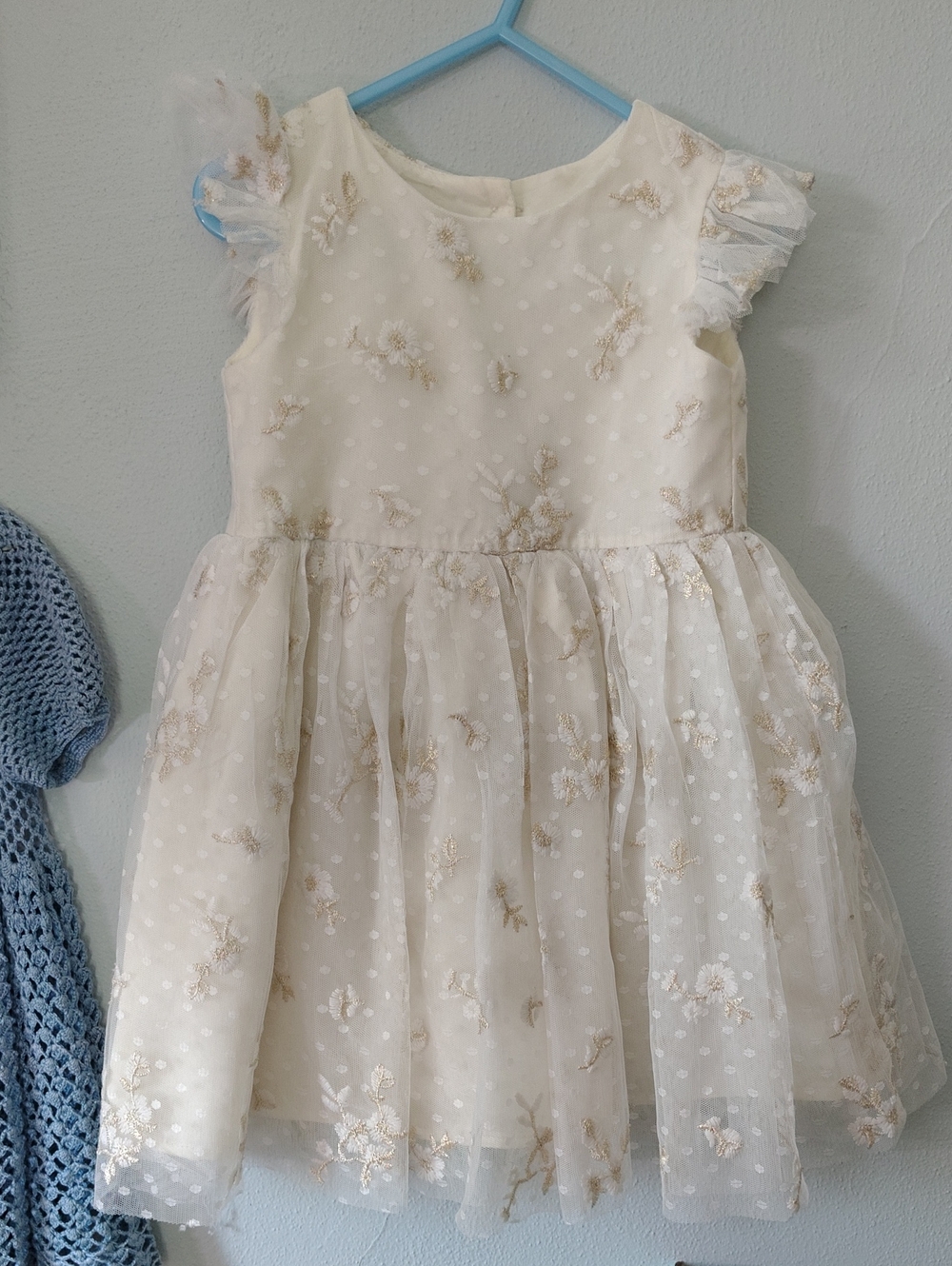 Girls' Cream Floral Embroidered Party Dress